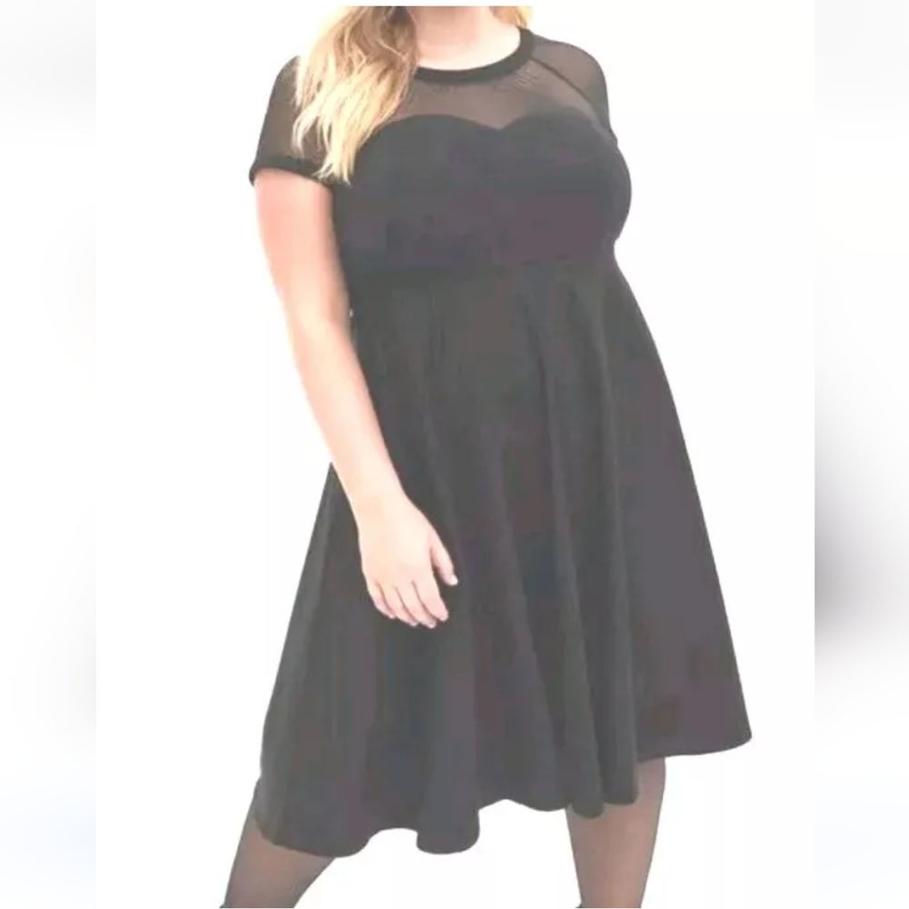 Torrid Retro Swing Dress Woman Plus 22W Illusions Mesh Black Corporate Goth Nwt